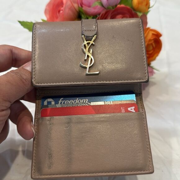 Yves Saint Laurent Taupe Card Holder - Picture 1 of 15